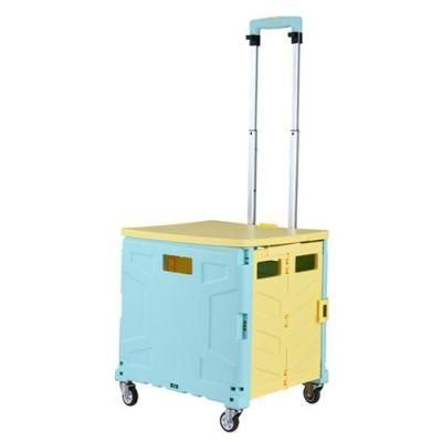 China Lightweight Mobile Folding Plastic Shopping Grocery Cart with Swivel Wheels