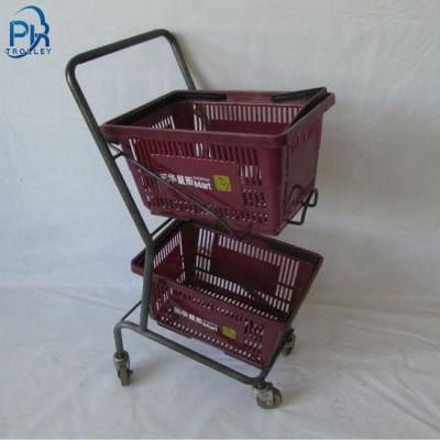 Japanese Style Supermarket Double Baskets Shopping Trolley