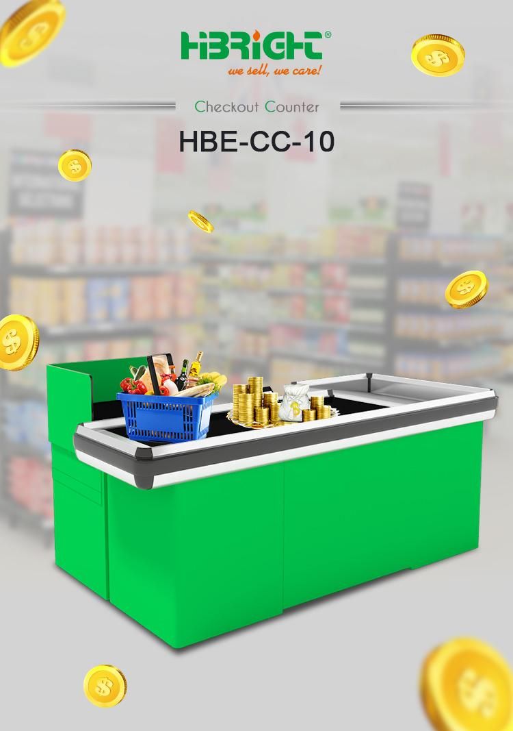 Supermarket Electric Checkout Counter with Display Shelf