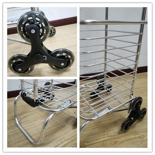 Factory Aluminum 3 Wheel Stair Climbing Rolling Cart Collapsible Folding Shopping Trolley