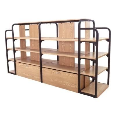 Wholesale Double Side Supermarket Display Steel-Wooden Shelves Four Layers