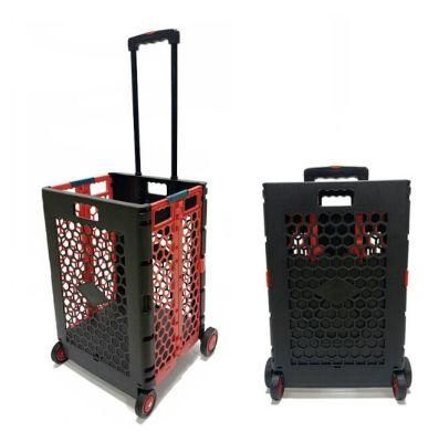 Factory Wholesale Large Size Basket Supermarket Trolley Folding Plastic Grocery Shopping Carts