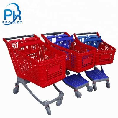 High Quality Supermarket Plastic Shopping Cart Rolling Push Shopping Trolley