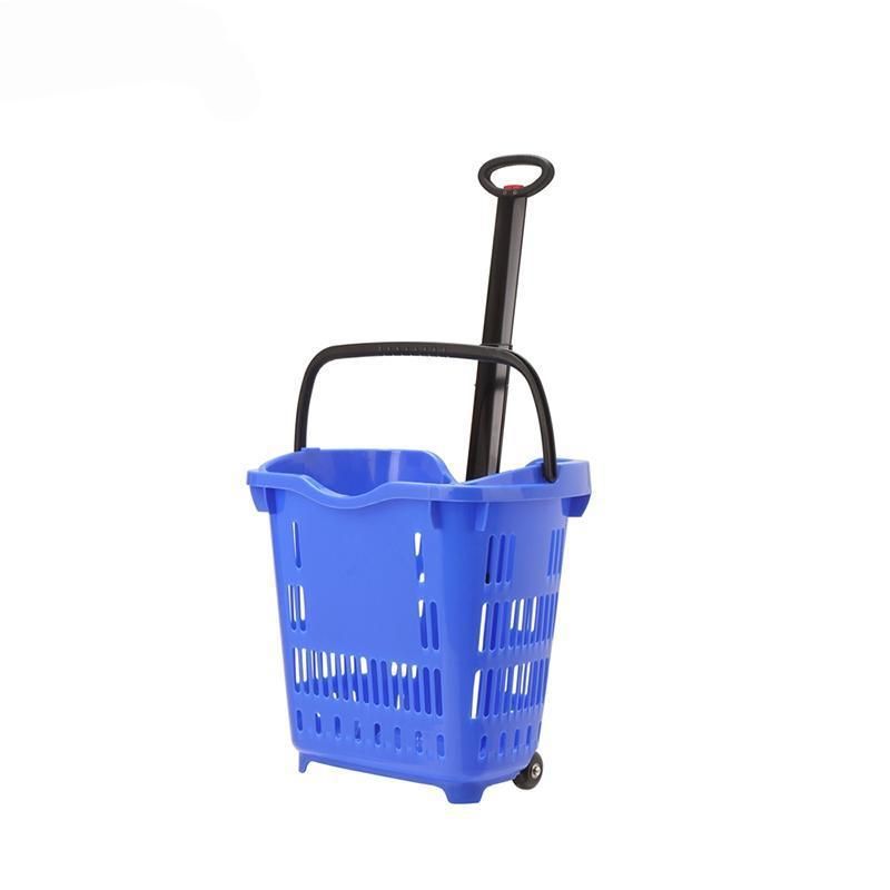 Good Price Plastic Supermarket Single Handle Roll Shopping Trolley Basket