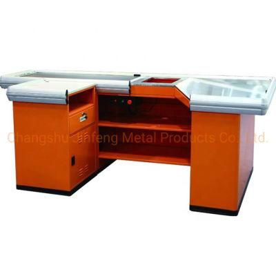 Supermarket Cashier Desk Metal Checkout Counter with Motor