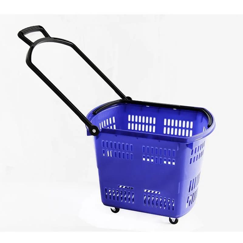 Sale Four-Wheeled Supermarket Shopping Basket Wheel Shopping Basket with Handle Wheel