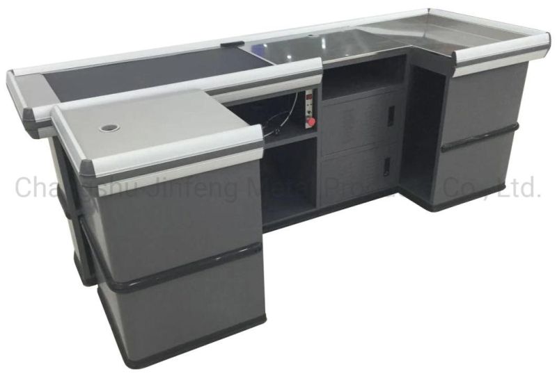 Supermarket & Store Checkout Counter with Conveyor Belt Jf-Cc-046