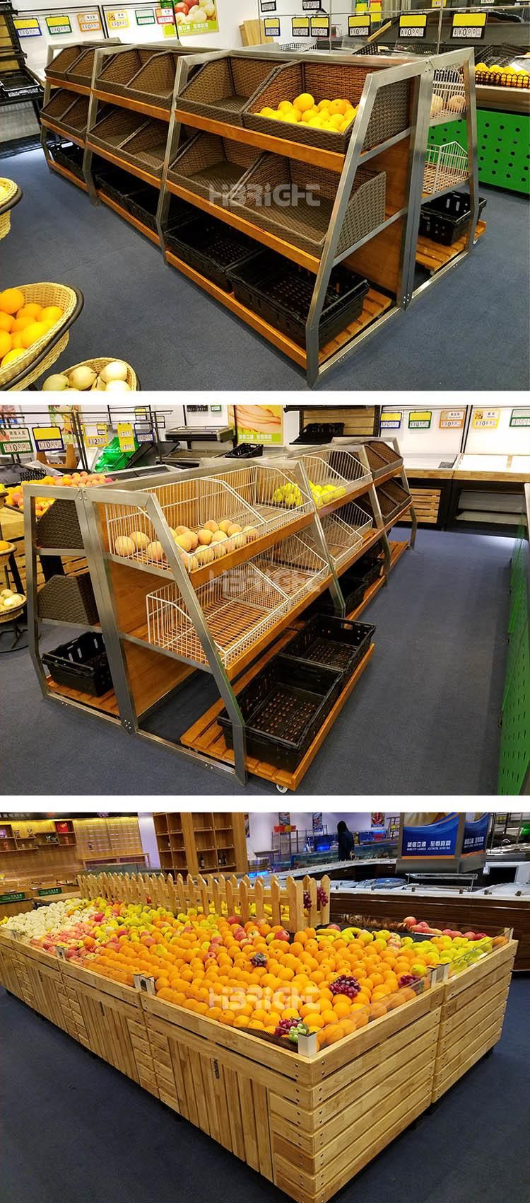 Wooden Supermarket Vegetable Fruit Rack