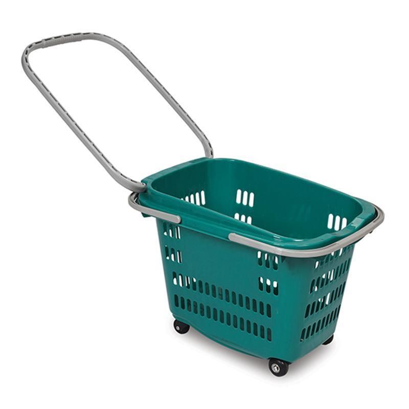 Factory Direct Sale Plastic Roller High Quality Supermarket Plastic Shopping Basket