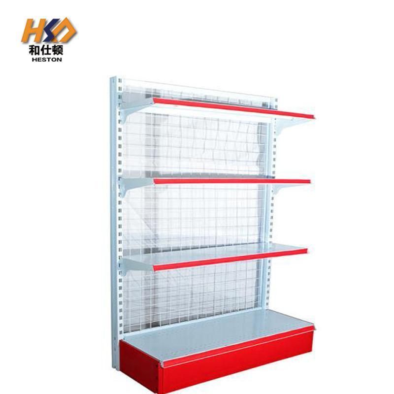 Red Gondola Shelf Metal Store Retail Shop Grocery Shelf Warehouse Stacking Racking