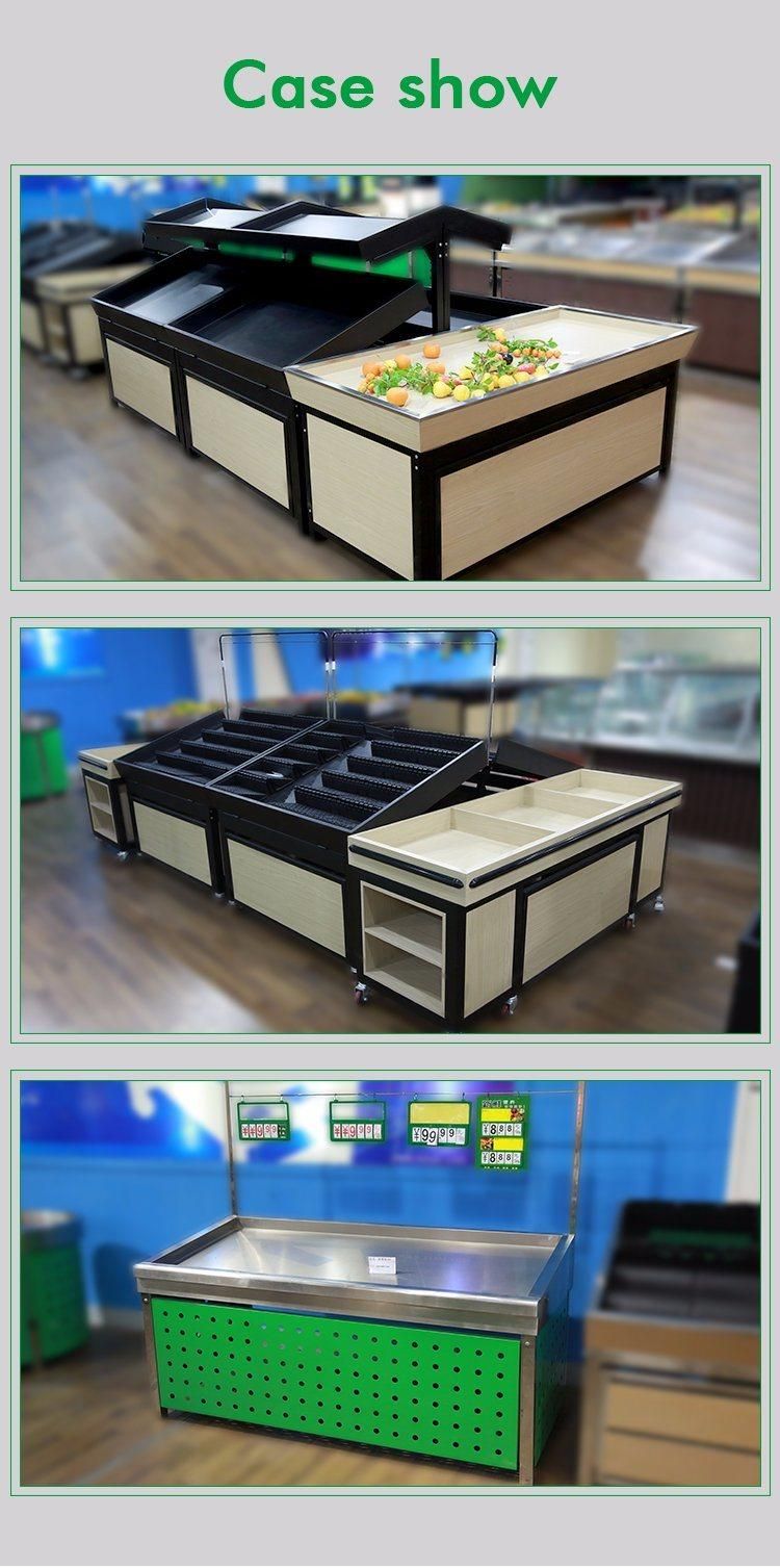 Supermarket Heavy Duty Wood Material Food Display Shelves Grains Rice Storage Shelf Vegetable Fruit Display Rack