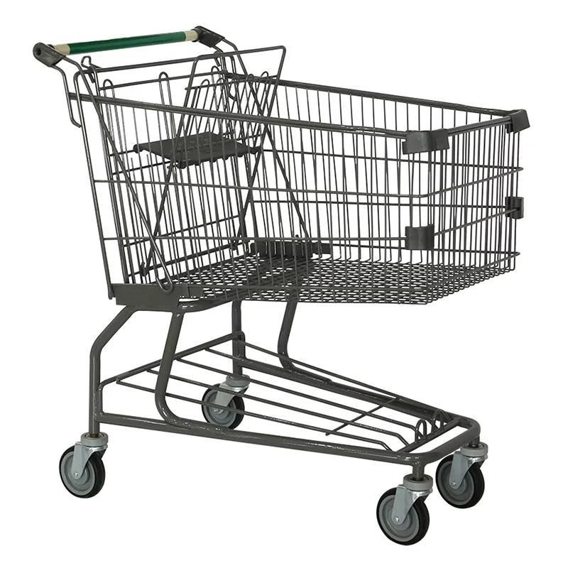 Metal Shopping Cart Folding Trolley with PU Wheels Supermarket Cart