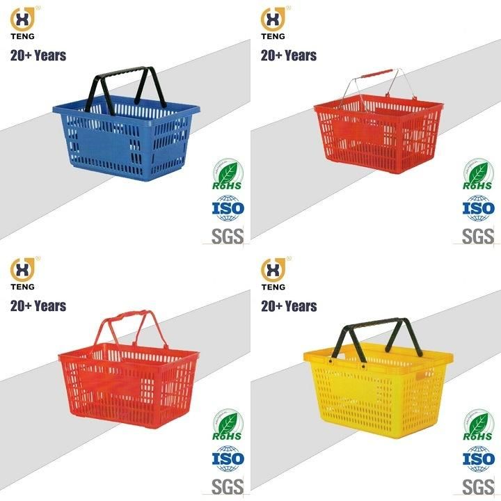 Xj-13 Supermarket Plastic Shopping Basket with Handle and Wheels