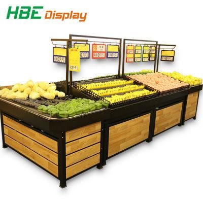 Metal Wooden Supermarket Vegetable and Fruit Display Rack