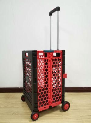 Factory 63L Large Capacity Plastic Fold up Trolley Portable Grocery Cart with Wheels