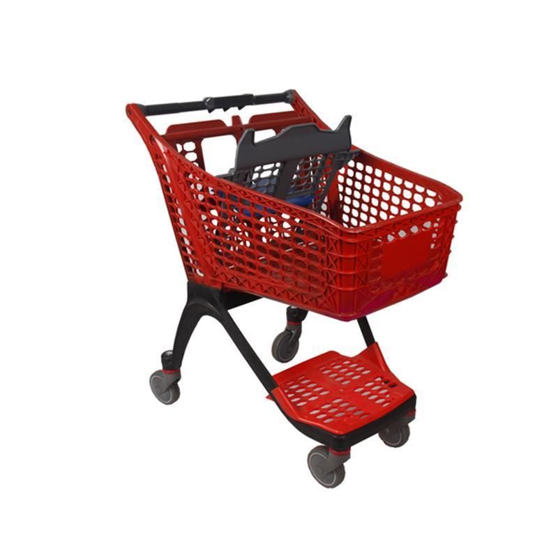 100-220L Plastic Shopping Trolley Hand Push Cart for Supermarket