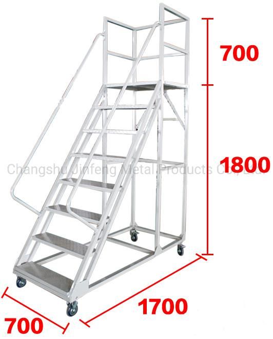 Warehouse Metal Step Ladder Movable Platform Step Ladder Cart