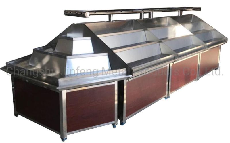 Supermarket Steel-Wood Display Rack for Vegetable with Spray System