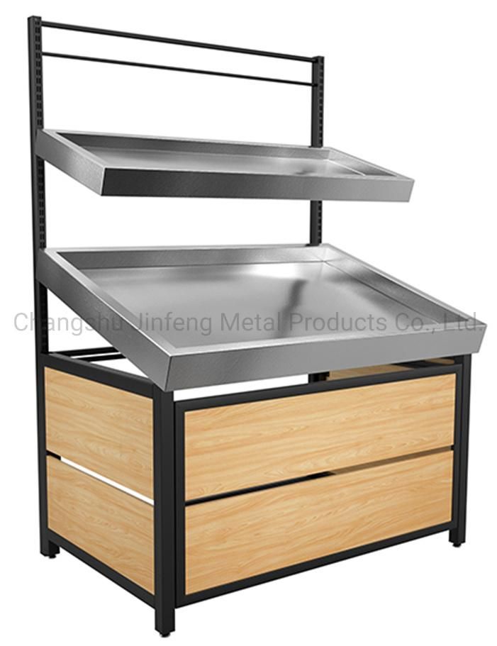 Supermarket Wooden and Metal Display Shelves Retail Store Fruits and Vegetables Display Stand