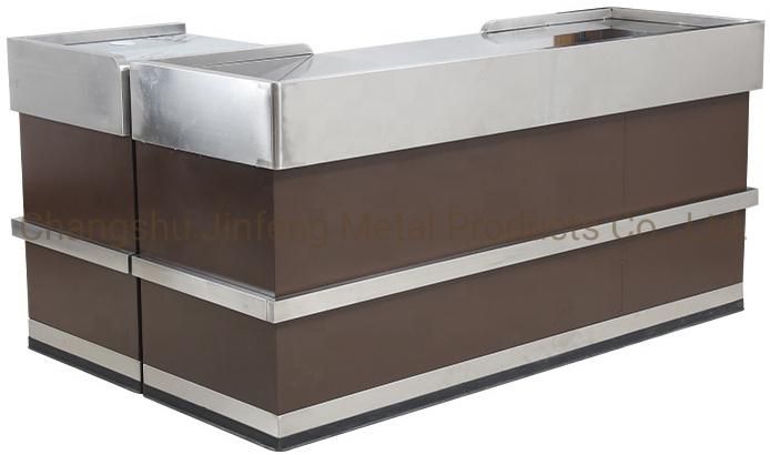 Supermarket Metal Checkout Counter with Stainless Steel Protection