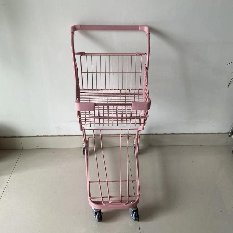 Japanese 2-Tier Grocery Supermarket Shopping Cart Trolley with Plastic Basket