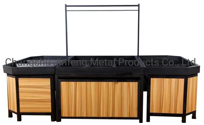 Supermarket Metal and Wooden Fruit Vegetable Display Rack