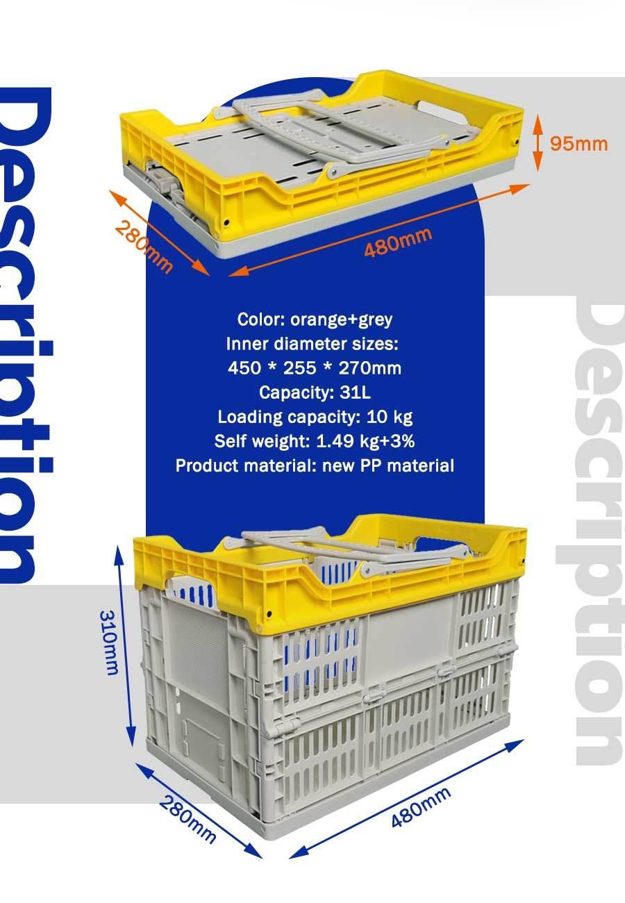 Supermarket Plastic Folding Crates Storage Baskets with Two Handles