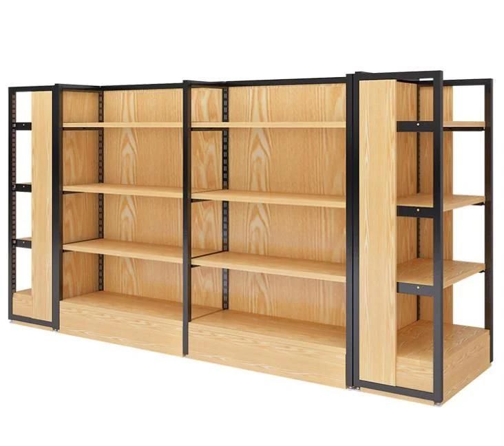 Gondola Shelf Wood Grain Steel Racks Supermarket Display Shelf