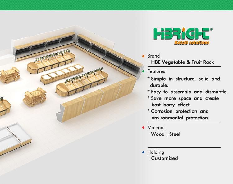 High Class Wood Produce Fruit Display Shelf with Plastic Crate