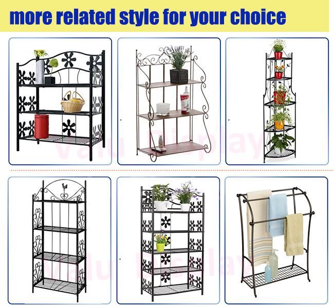 Outdoor Adjustable Black Metal Garden Flower Shelf Rack