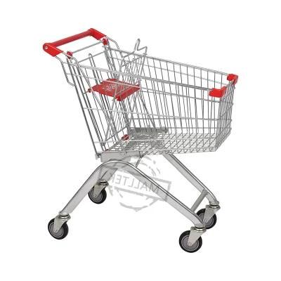 60-300L European Retail Store Metal Steel Shopping Trolley Cart with 4 Inch Castors