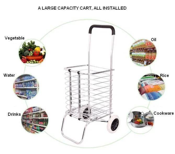 China 2 Wheels 35L Aluminum Alloy Folding Shopping Trolleys Foldable Carts