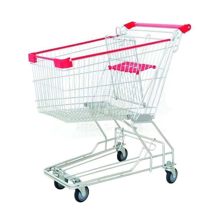 60-240L Supermarket Metal European Shopping Trolley with PU Wheels