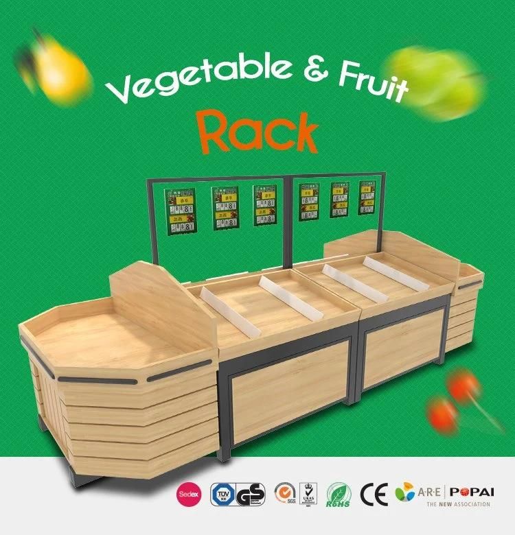 Wooden Fruits and Vegetables Display Rack for Supermarket