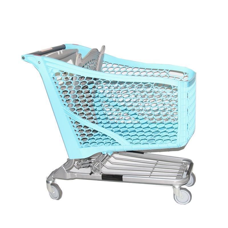 Supermarket Heavy Duty Plastic Folding Shopping Cart Shopping Trolley for Supermarket