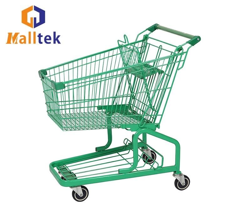 Wholesale Supermarket Shopping Metal PU Wheels Trolley with Belt