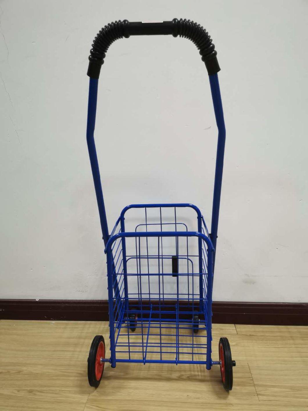 China Supplier Collapsible Rolling Foldable Metal Cart for Supermarket Shopping