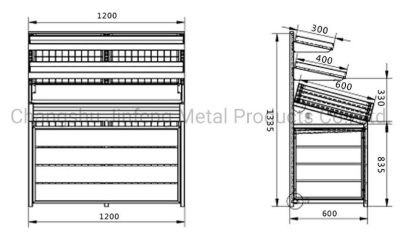 Supermarket Wooden Display Shelves Fruit and Vegetable Display Stand with Wire Mesh