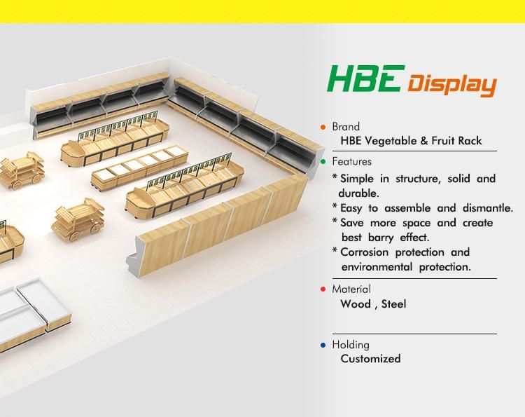 Supermarket Store Display Metal Wooden Fruit and Vegetable Stand Rack and Gondola Shelf for Sale