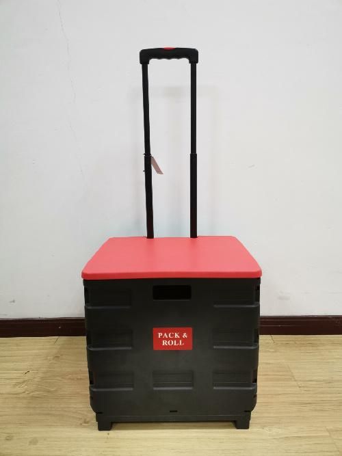 China Factory Plastic Basket Trolley Supermarket Foldable Cart