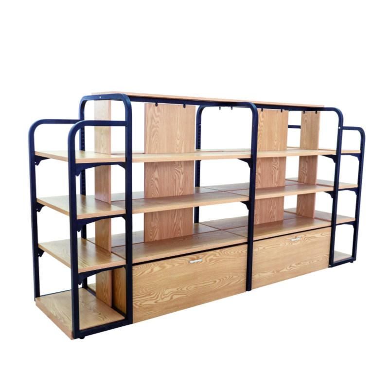 Retail Store HDF Wood Shelving Supermarket Display Metal Grocery Wooden Gondola Shelf