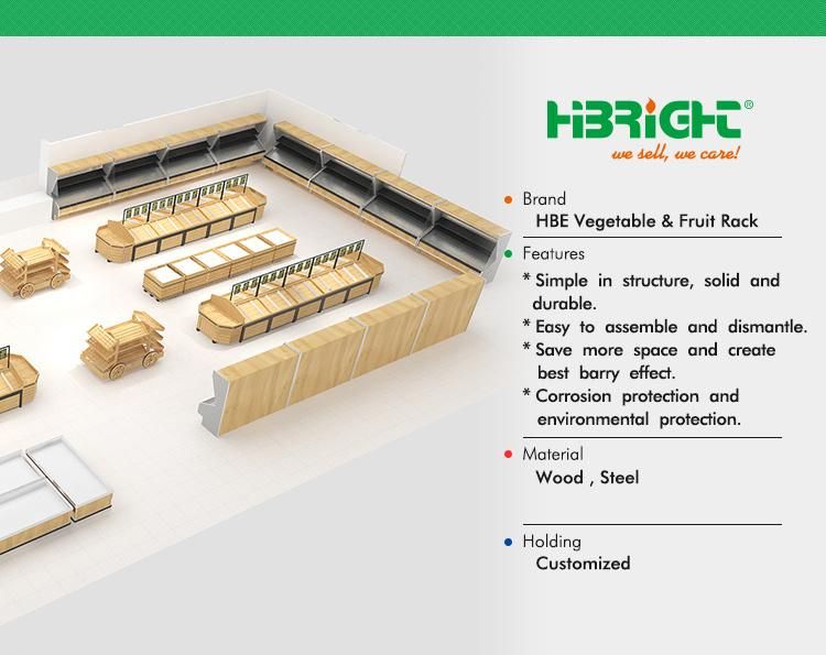 Wood Fruit Vegetable Display Rack for Supermarket