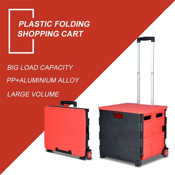 China Vintage Style Foldable Plastic Shopping Trolleys Folding Box Carts with Two Wheels