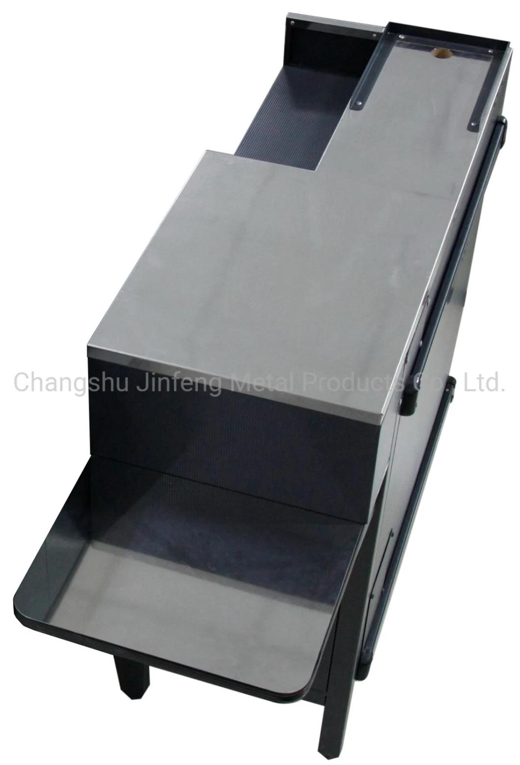 Supermarket Three Parts Metal Cashier Desk with Stainless Steel Top Cover