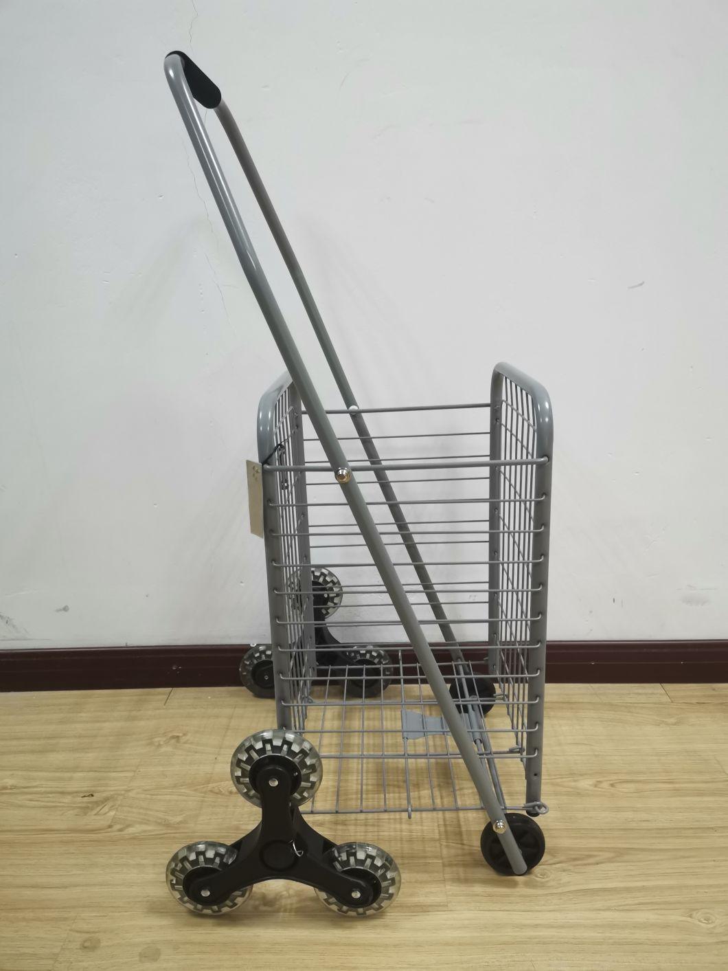 Supermarket Wholesale Folding Basket 3 Wheel Stair Climbing Stainless Steel Shopping Trolley