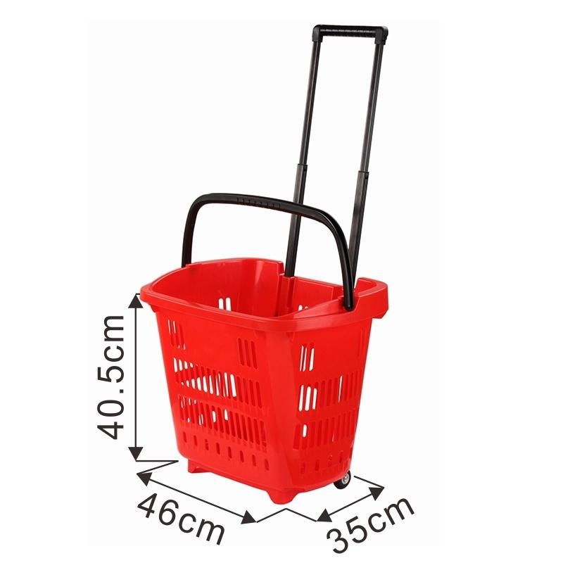 High Quality Plastic Shopping Basket with Wheels for Supermarket