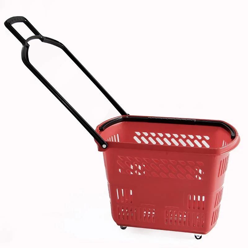 Sale Four-Wheeled Supermarket Shopping Basket Wheel Shopping Basket with Handle Wheel