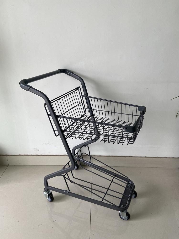 2-Tier Hand Basket Powder Coating Rolling Supermarket Cart Trolley