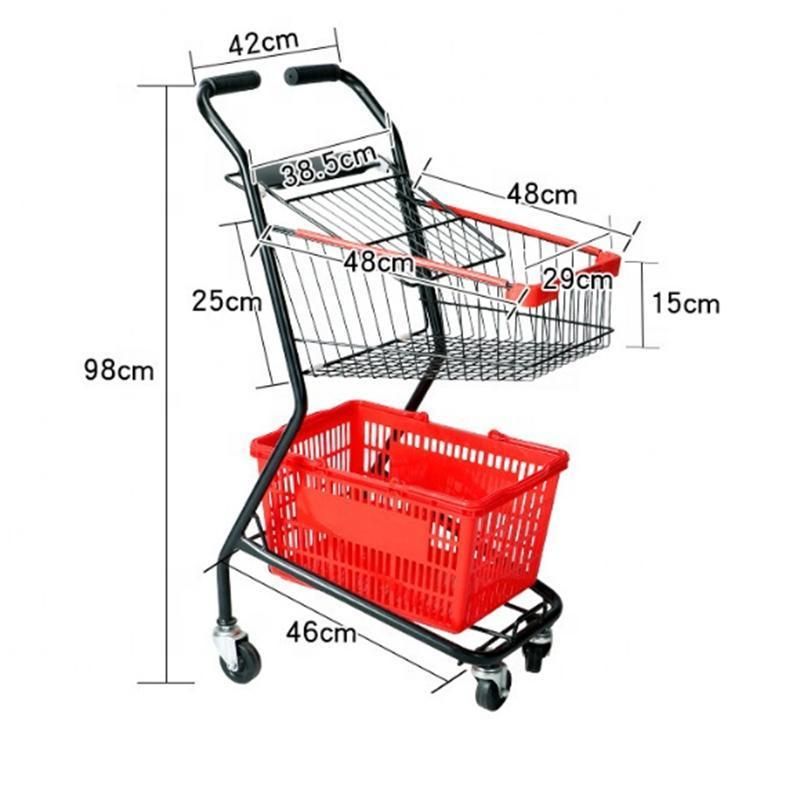 High Quality Supermarket Plastic and Metal Shopping Trolley