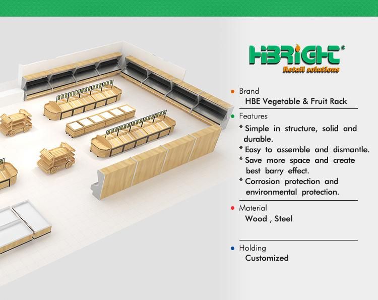 Supermarket Steel and Wood Vegetable and Fruit Rack